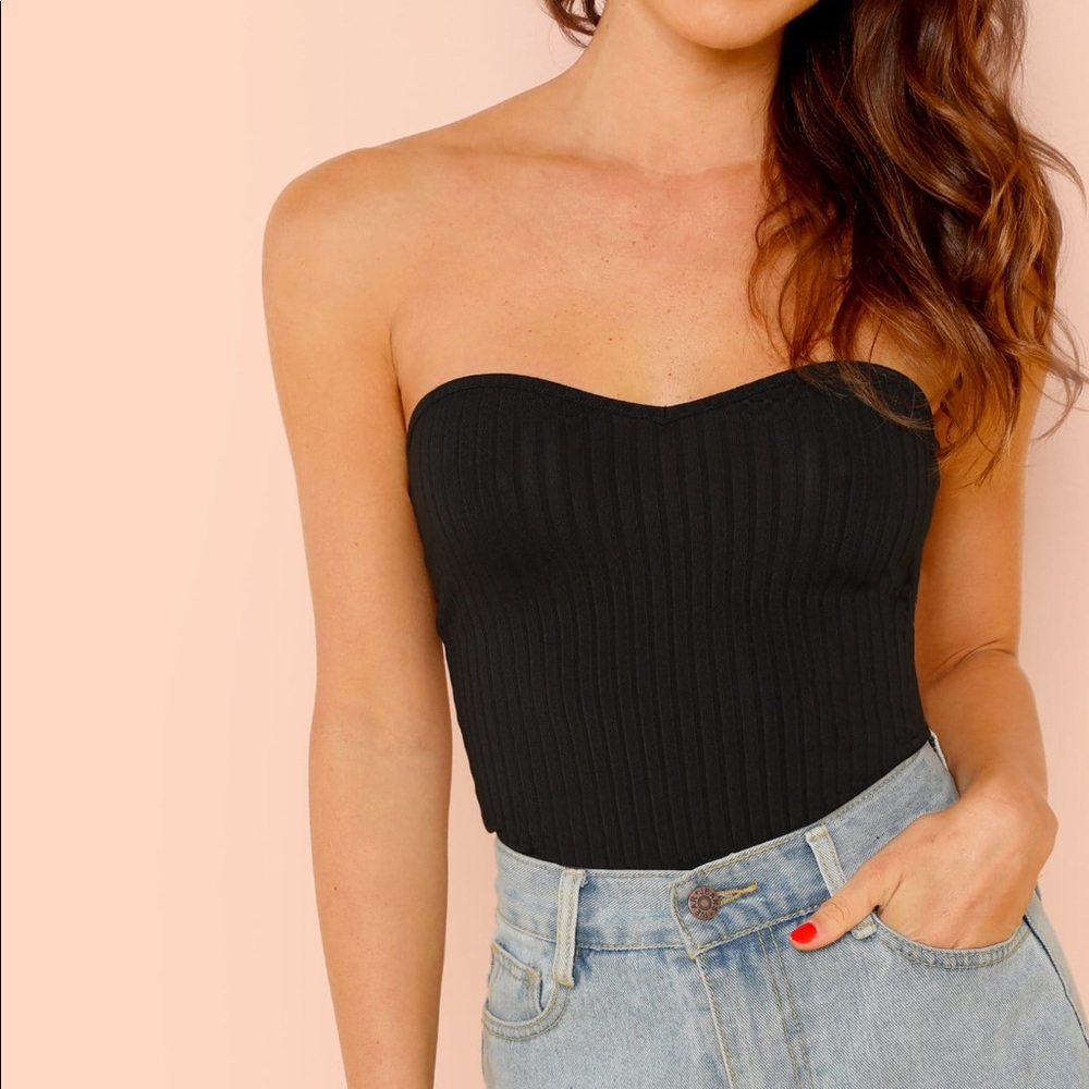 Black tube top with sweetheart neckline